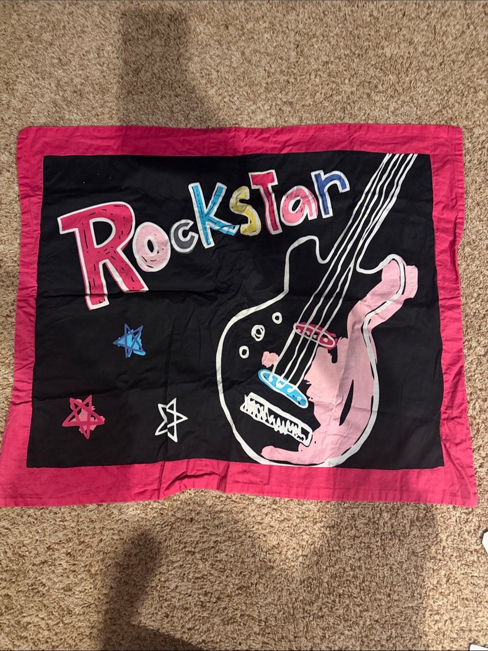 Rockstar girls standard pillowsham black pink guitar /41m